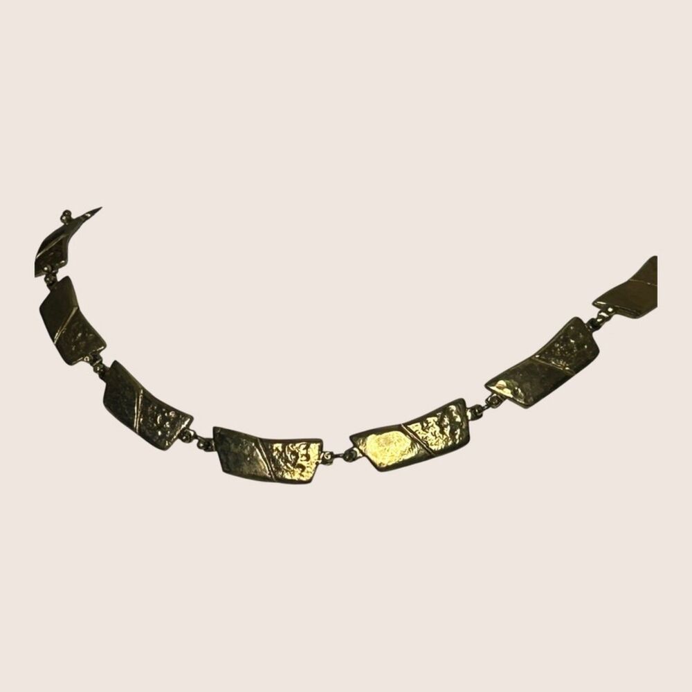 🌟 VTG ANNE DICK BRUTALIST HAMMERED U BALL BRONZE COLLAR SIGNED NECKLACE 18" - Picture 3 of 5